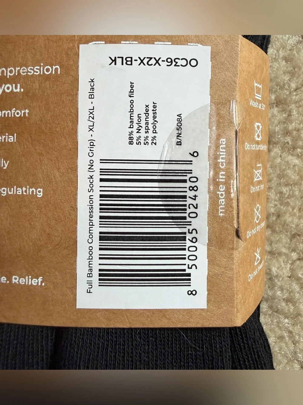 NWT OneCompress Black Knee High Compression Socks - Bamboo Blend - Sz XL/2XL